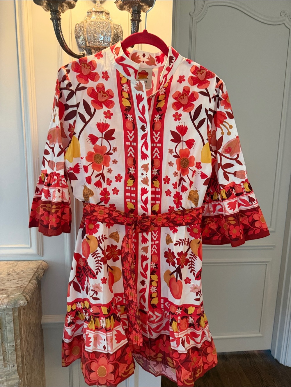 FARM Rio Red, White & Yellow Floral Belted Casual Dress